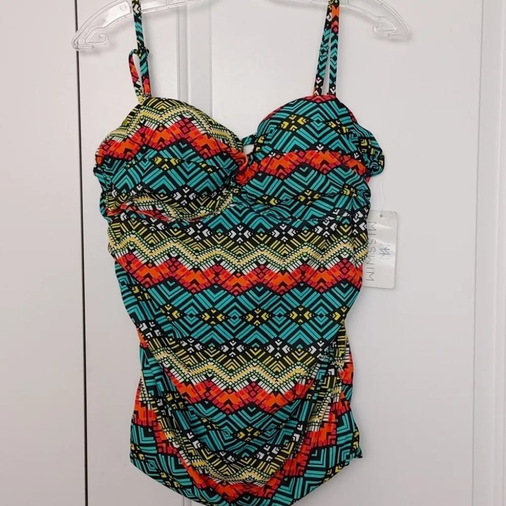 Blue Yellow Orange Swim top size 14 uk 18